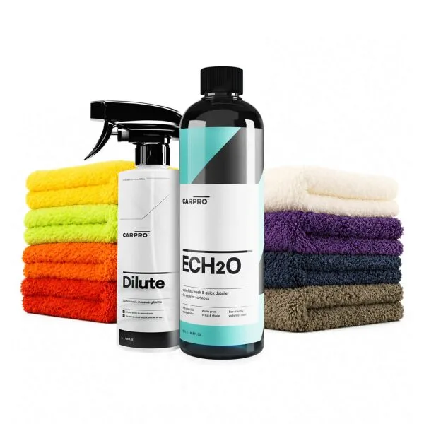 CarPro Ech2O 500ml + botella de medición Dilute 500ml conjunto de acción con 8 telas de microfibra ampliado