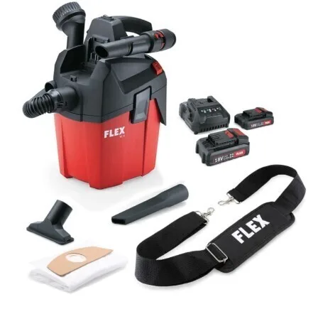 Flex Equipment Aspirador compacto a batería FLEX VC 6 L MC 18.0 con batería P-Set 22 Q y cargador rápido ampliado