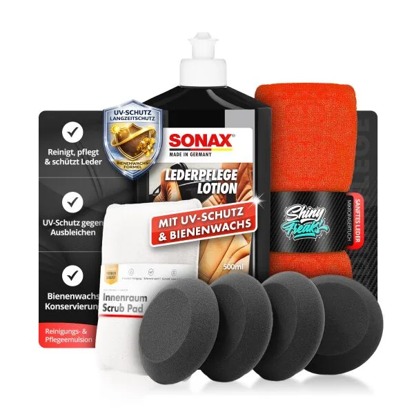 SONAX cuidado de cuero Set LederPflegeLotion 500ml + accesorios (7 piezas) ampliado