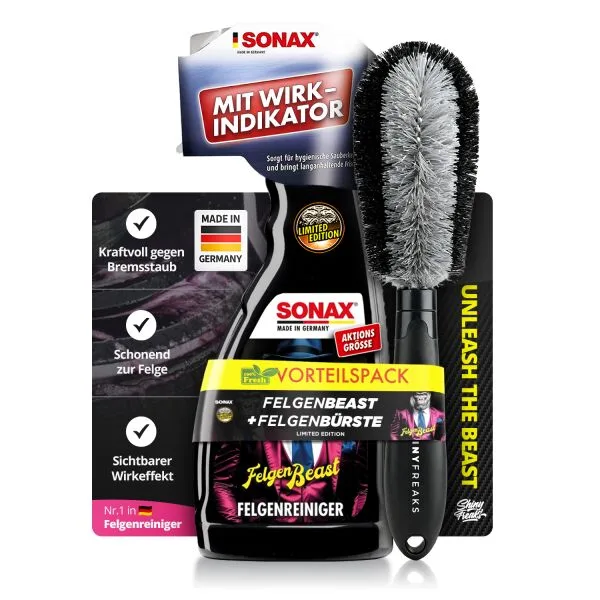 SONAX limpiallantas Set FelgenBeast 500ml + Felgenbürste (2 piezas)