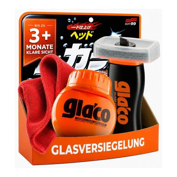 Soft99 cristal Set Glaco Glass Compound Roll On & Roll On Max + paño (3 piezas)