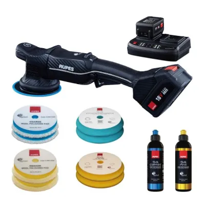 RUPES Pie Grande HLR 15 Akku pulidora excéntrica kit básico 14 piezas